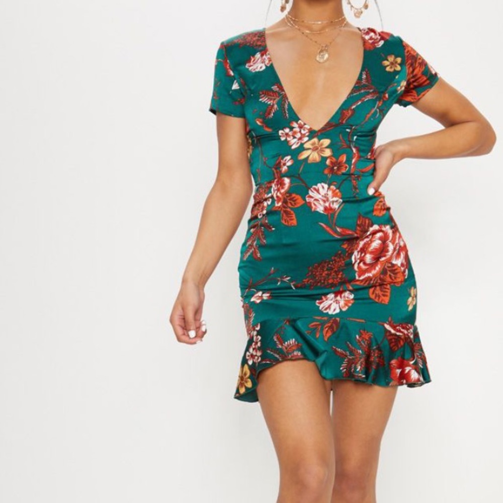 PLT Emerald Green Satin Open Back Mini Dress